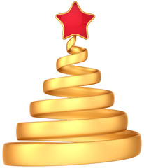 Golden Christmas tree decorated with vibrant red star