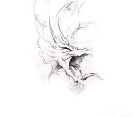 Tattoo art, sketch of a dragon