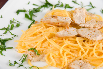 Pasta with chicken meat