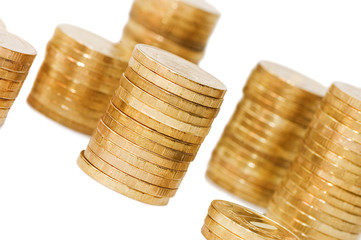 Golden coins isolated on white background