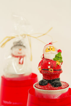 サンタクロースと雪だるまのキャンドル　タテ