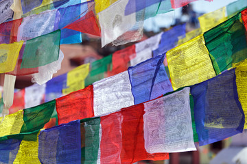 colorful tibetan prayer flags, Nepal