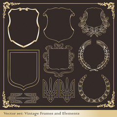 Vintage gold frame set vector