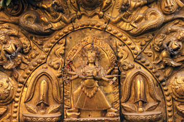 Fototapeta na wymiar goddess bronze carved sculpture, Nepal