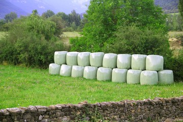 cereal bales round green plastic wrap cover