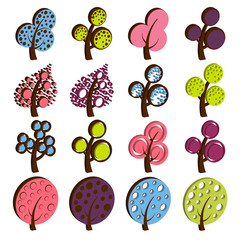 Colorful 3d tree illustration vectors set