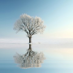 Winter tree covered with frost on a cloudless morning