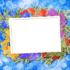 Abstract blur boke background with paper frame and bunch of twig