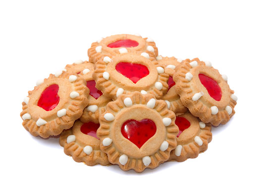 valentine cookies with red heart in the centre