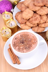Cup of hot chocolate with cinnamon and cinnamon cookies