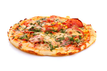 Tasty Italian pizza over white