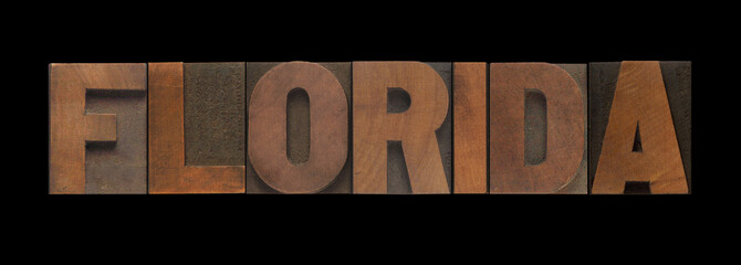 the word Florida in old letterpress wood type