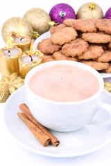 Cup of hot cocoa with cinnamon and cinnamon cookies