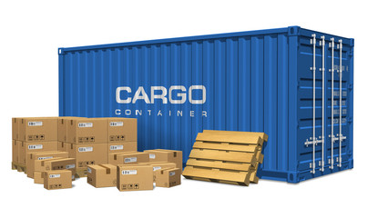 Cardboard boxes and cargo container