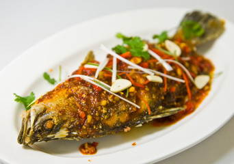 Fried snapper with chili sauce