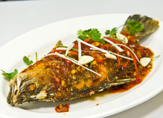 Fried snapper with chili sauce