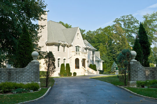 French Eclectic Revival Chateau Style Home, Suburban USA