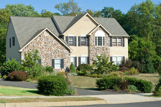 New Stone Faced Single Family Home Suburban Philadelphia PA USA