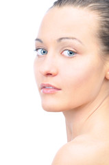 Fototapeta premium portrait of a young beautiful woman looking at camera, isolated