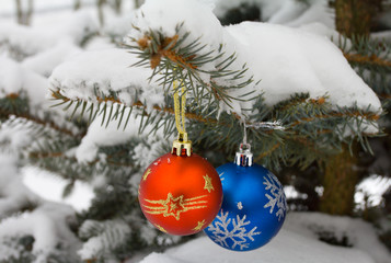 christmas decorations on fir branch