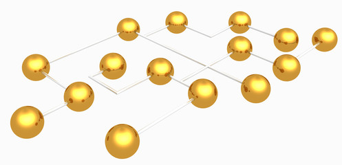 abstract connected gold spheres on white