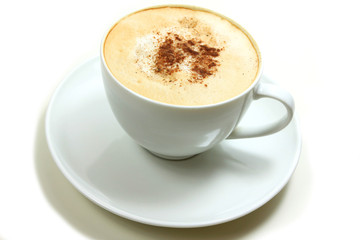 Cappuccino in white cup isolated over white