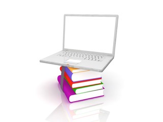 Professional Laptop with books and blank display