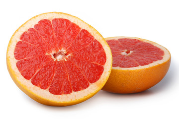 Fototapeta na wymiar Grapefruit in the section on white background