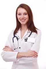 Portrait of positive young doctor (woman).
