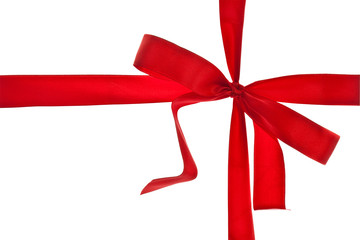 Gift wrapped with beautiful red ribbon isolated on white backgro