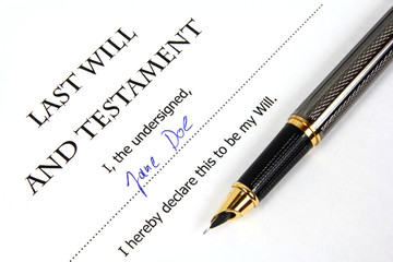 Last will and testament with fictional signature