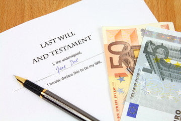 Testament with Euro money