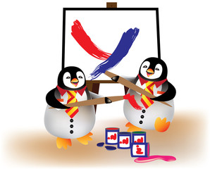 Having fun in a painting class – baby penguins having fun