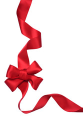 Red satin gift bow. Ribbon. Isolated on white