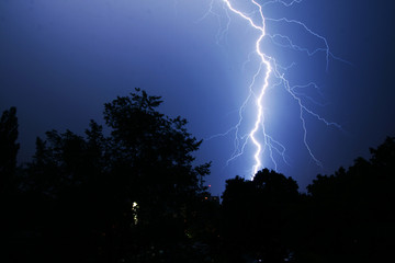 Thunder on the night sky background - 28296648