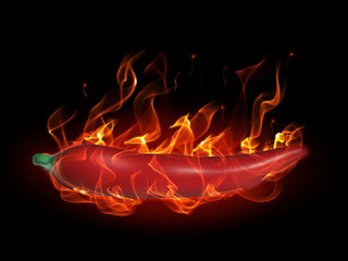 Hot chili pepper in fire and flame - 28299207