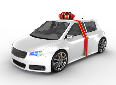 White Sports Car With Red Bow