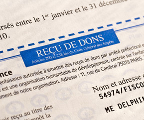 Reçu fiscal de dons, optimisation fiscale, déductions et réductions de l'impôt sur le revenu en France - obrazy, fototapety, plakaty
