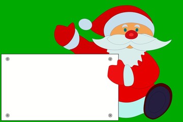 Weihnachtsmann sitzt hinter Schild