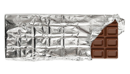 Milk chocolate bar in tinfoil