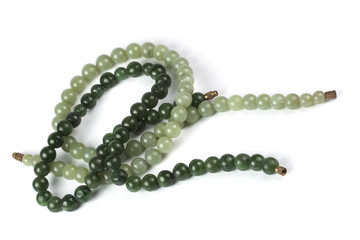 green serpentinite box and two nephrite neclaces