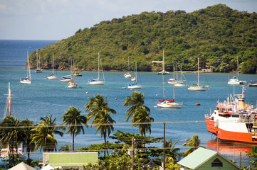 panoramic view Port Elizabeth harbor Bequia St. Vincent and the