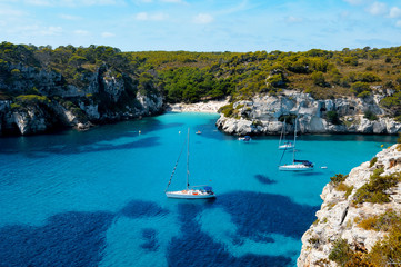 view of Macarelleta beach in Menorca, Balearic Islands, Spain