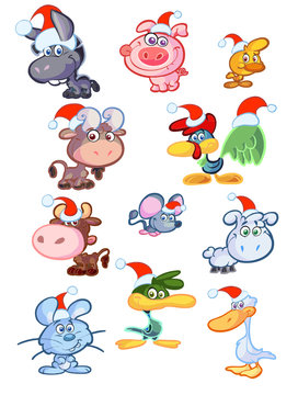 collection of christmas baby farm animals