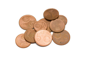 Some euro cents isolated on white