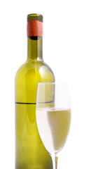 White wine bottle with glass