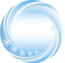 Winter background as a round frame with snowflakes