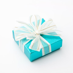 cyan gift box on white background