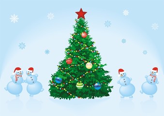 christmas fir with dancing snowmen