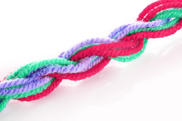 Twisted woolen coloured treads isolated  on white